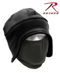 BLACK FLEECE HAT WITH PULL DOWN FACE MASK
